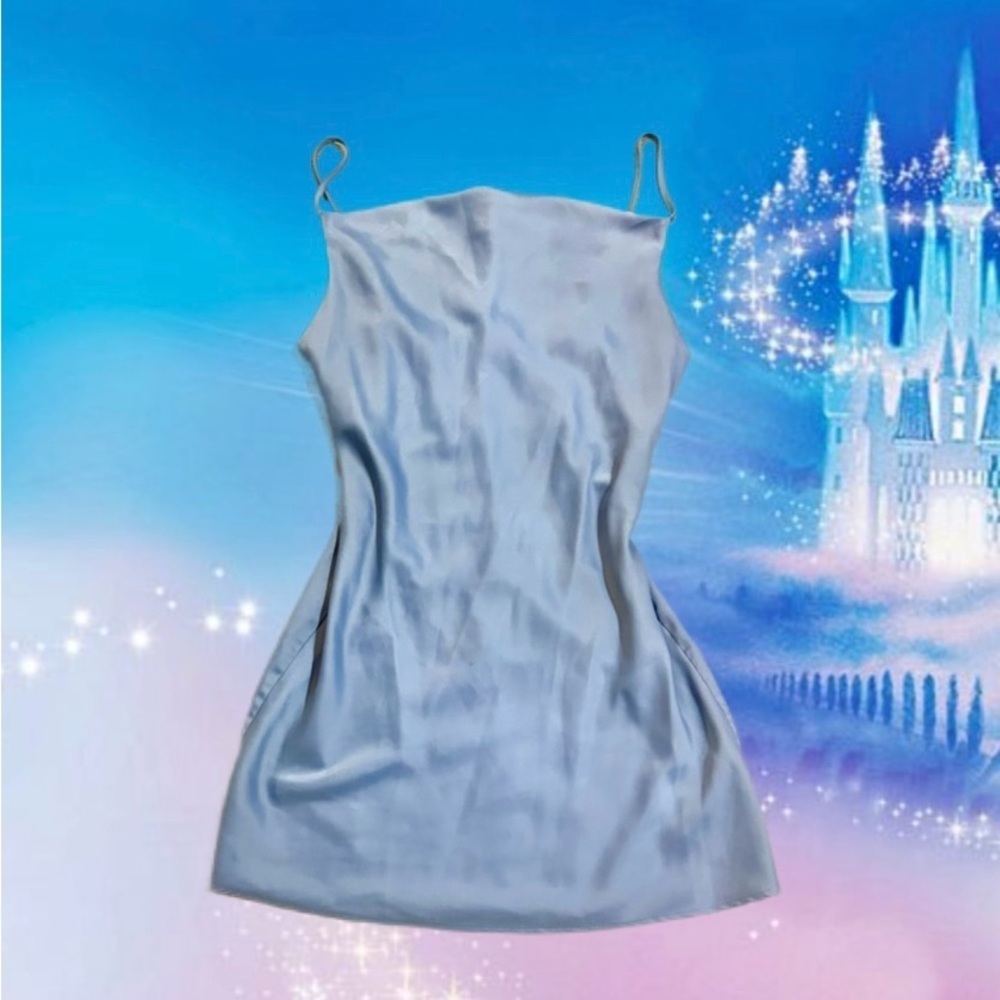 Cinderella light baby Blue silver satin Slip sleep mini Dress Cowel style - Picture 3 of 9